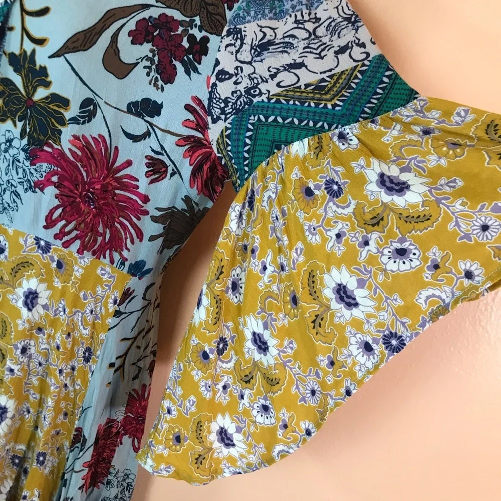 UmGee Button Front Contrasting Floral Patchwork Print Maxi Dress Women S NEW - Picture 5 of 10